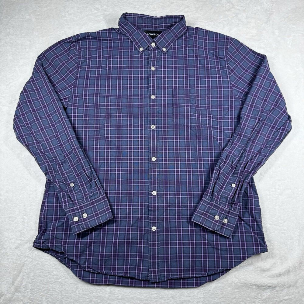 Bonobos Slim Fit Button Down‎ Shirt Mens XL Purple Cotton Flannel L/S Rodeo